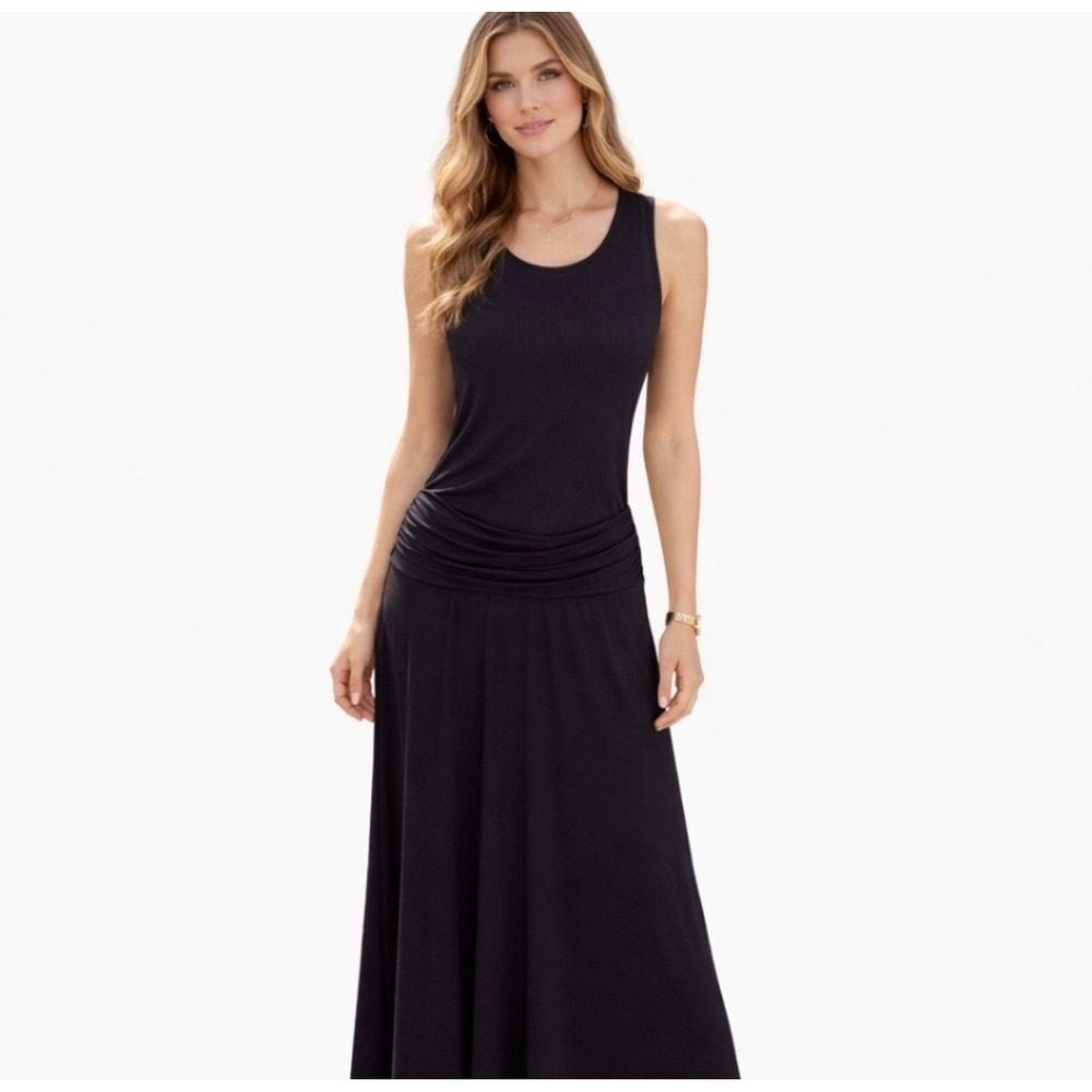 Alternative Earth Black Racerback Ruched Drop Waist Maxi Dress Large